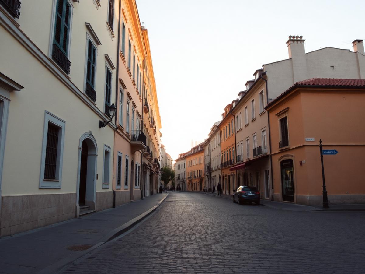 European street at dusk